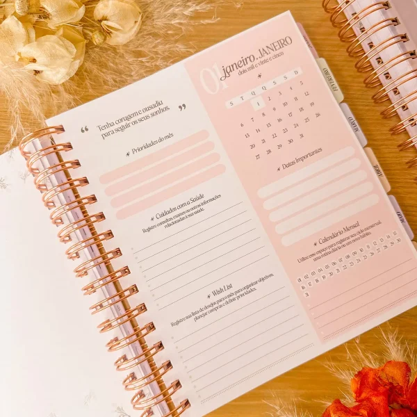 Páginas interiores de um planner feito à mão