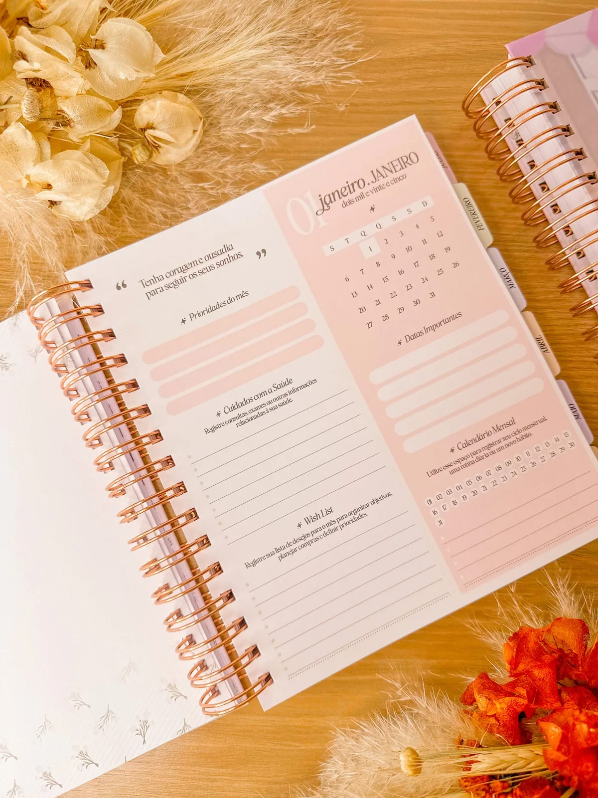 Páginas interiores de um planner feito à mão