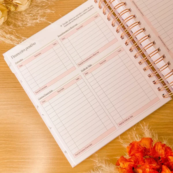 Planner aberto com páginas de planeamento semanal