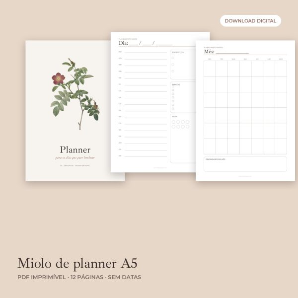 Miolo de planner A5 sem datas (PDF)