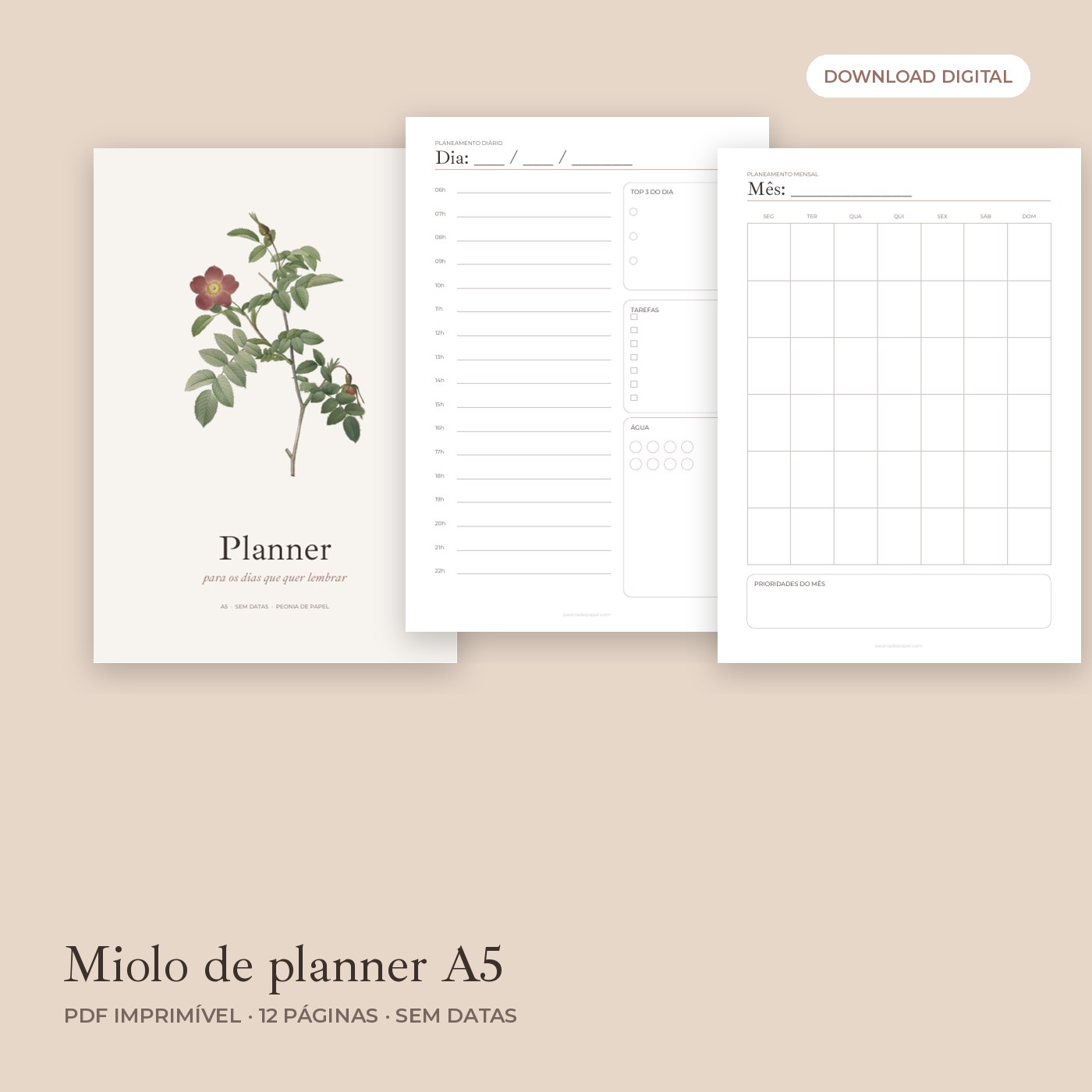 Miolo de planner A5 sem datas (PDF)